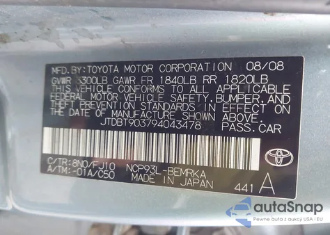 2009 Toyota Yaris из США, поврежденный, VIN JTDBT903794043478